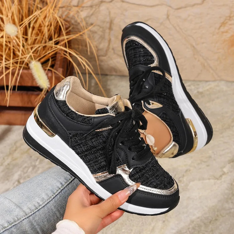2025 Women Vulcanized Casual Platform Ladies Lightweight Sneakers Tennis Female Women Sneakers Lace-Up Wedge Sport New Shoes