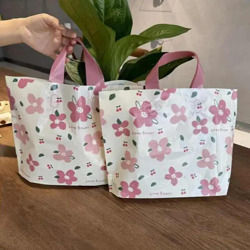 100/50 Pcs Plastic Packaging Bags with Handle Transparent Shopping Flower Carry Out Bags Gift Bag Kitchen Accessory