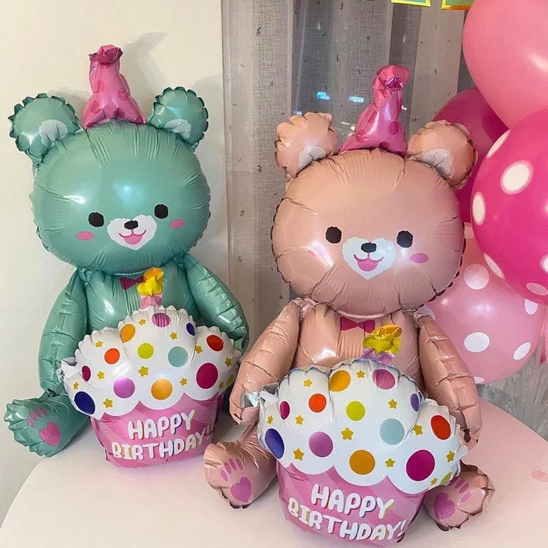 3-Layer Large Cake Balloons  Birthday Cartoon Bear Cake Foil Balloons for Kids Birthday Party Decoration Props Balloon Toys