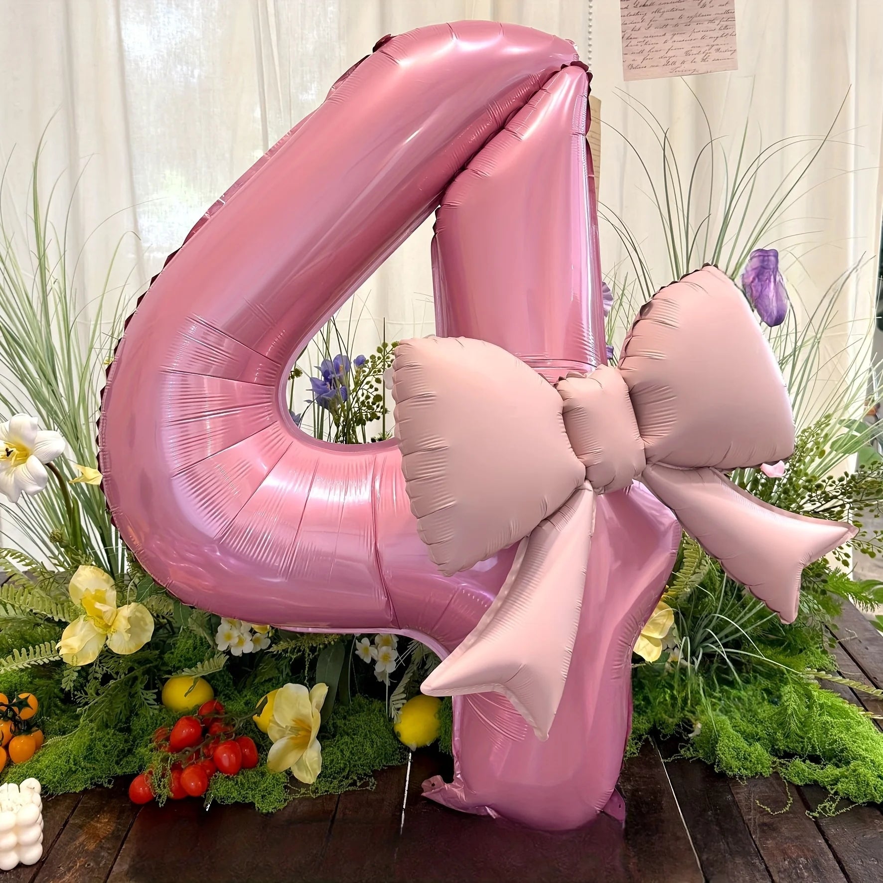 2pcs Large Pink Number-Shaped Foil Balloons with Matte Bow Decorations for Birthday Party, Outdoor Event, Anniversary