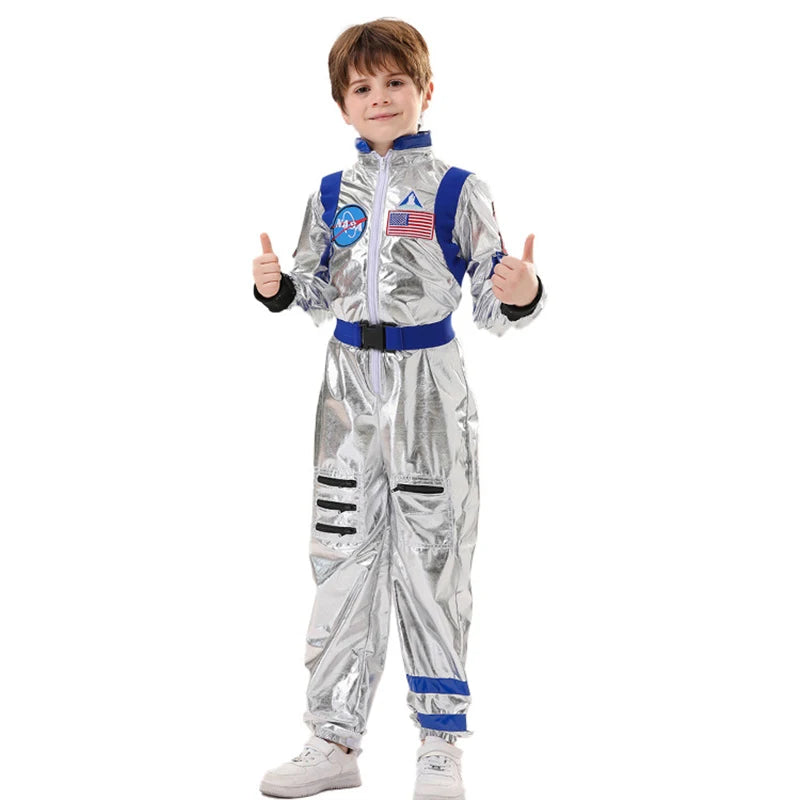 Astronaut Costume Kids Astronaut Silver Jumpsuit Space Themed Party Dress Up Boys Girls Spaceman Cosplay Children Space Suit