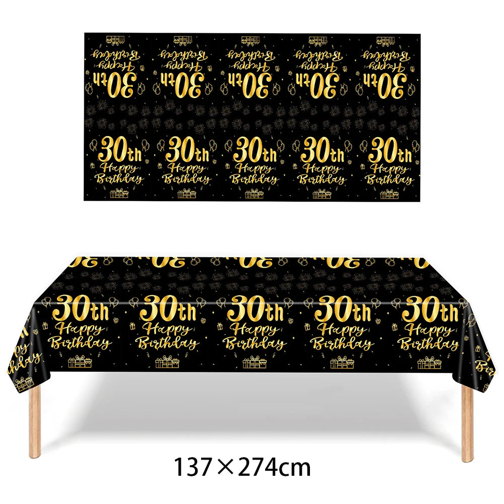 1/3/5packs 40th 50th 60th Birthday Plastic Tablecloth Black Gold Happy 40th/50th/60th Anniversary Party Decors for Men Women
