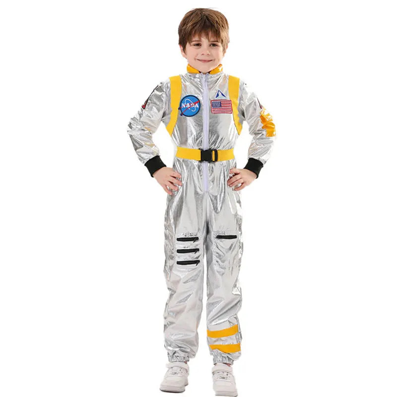Astronaut Costume Kids Astronaut Silver Jumpsuit Space Themed Party Dress Up Boys Girls Spaceman Cosplay Children Space Suit
