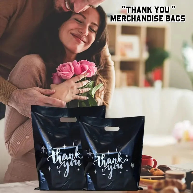 12/30/60/100 pieces durable plastic bag with handle-small business, retail store, boutique, gift, shopping promotion party