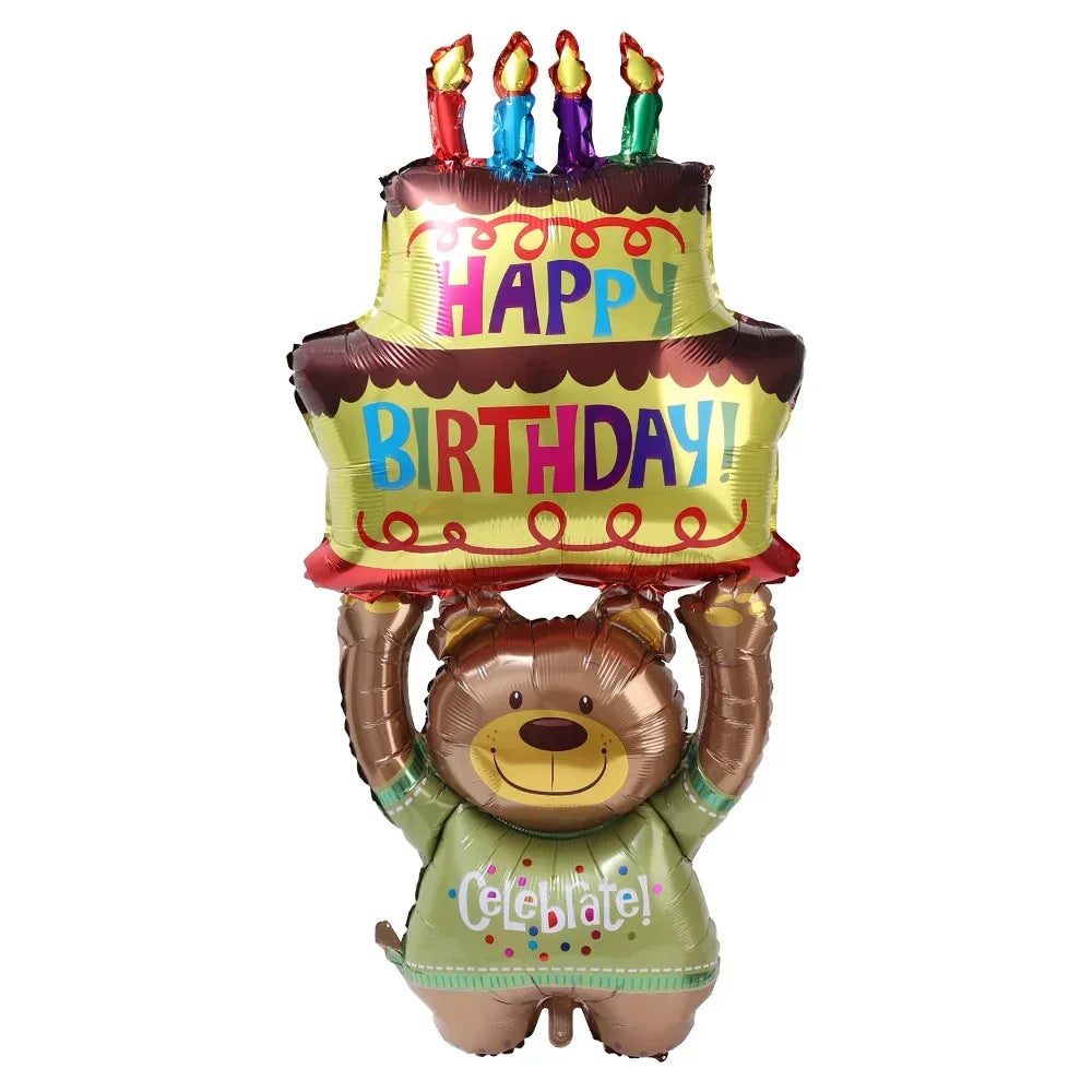 3-Layer Large Cake Balloons  Birthday Cartoon Bear Cake Foil Balloons for Kids Birthday Party Decoration Props Balloon Toys