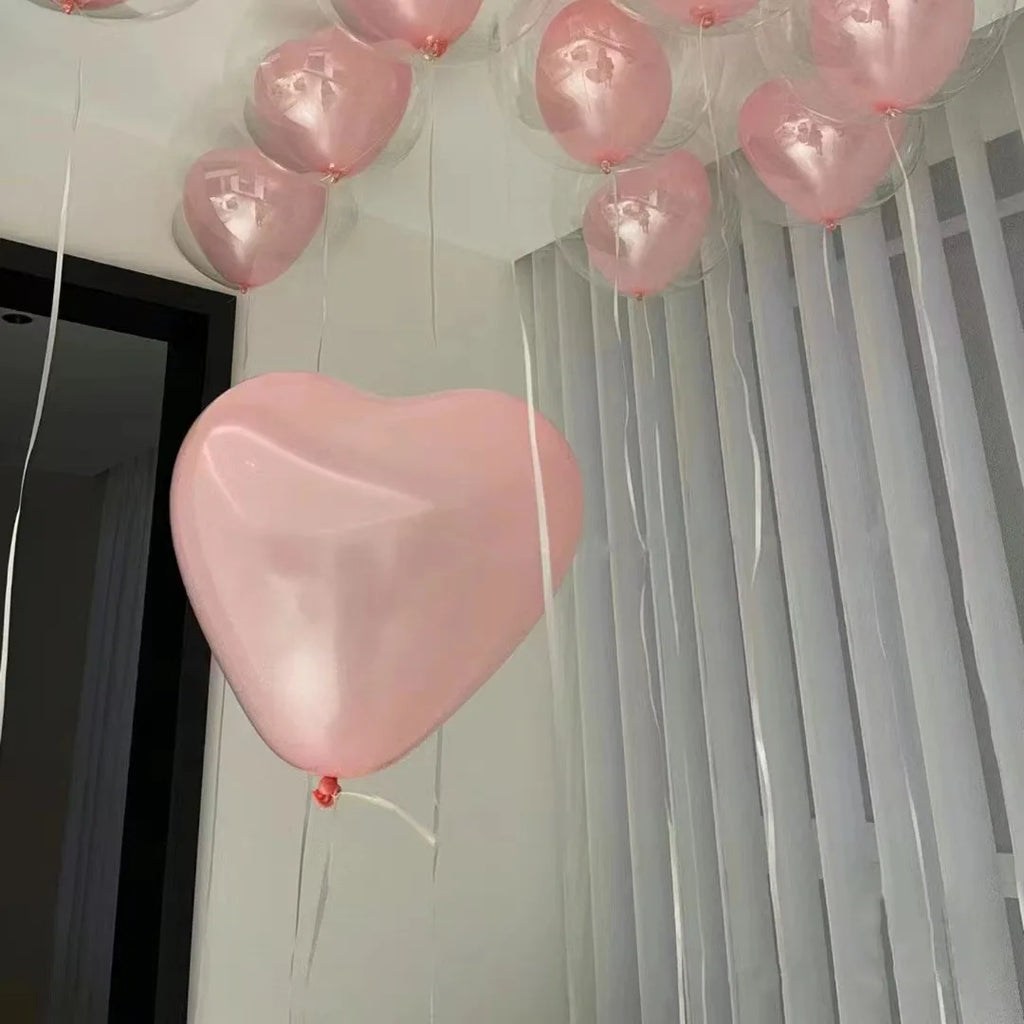 Transparent Bobo Balloons with Pink Blue Heart Latex Balloon Birthday Party Wedding Valentine's Day Gifts Home Decorations 20Pcs