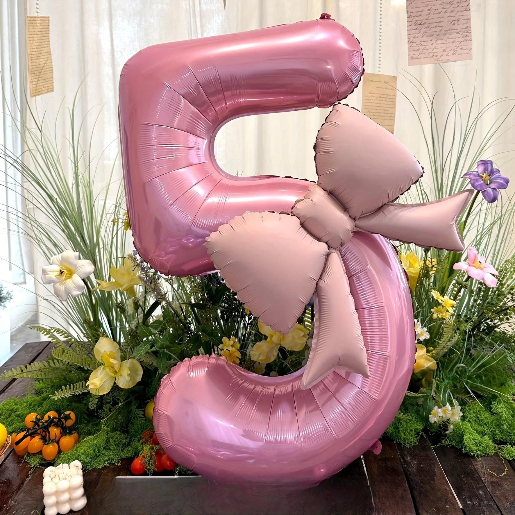 2pcs Large Pink Number-Shaped Foil Balloons with Matte Bow Decorations for Birthday Party, Outdoor Event, Anniversary
