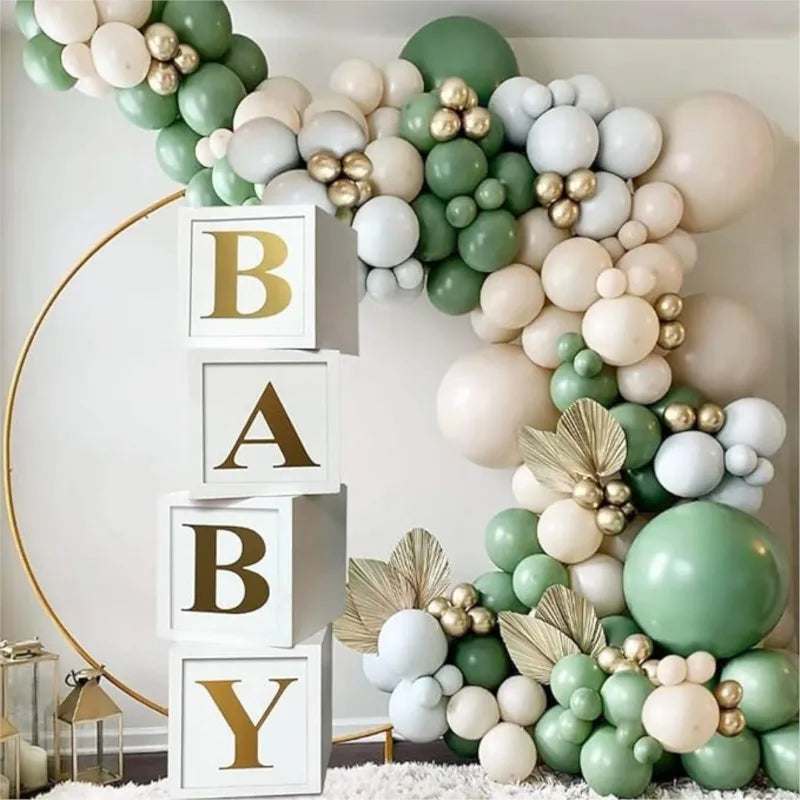 Baby Boxes with Letters for Baby Shower Gender Reveal Decorations White Boxes Blocks with 4 pcs Letters Birthday Party Decor