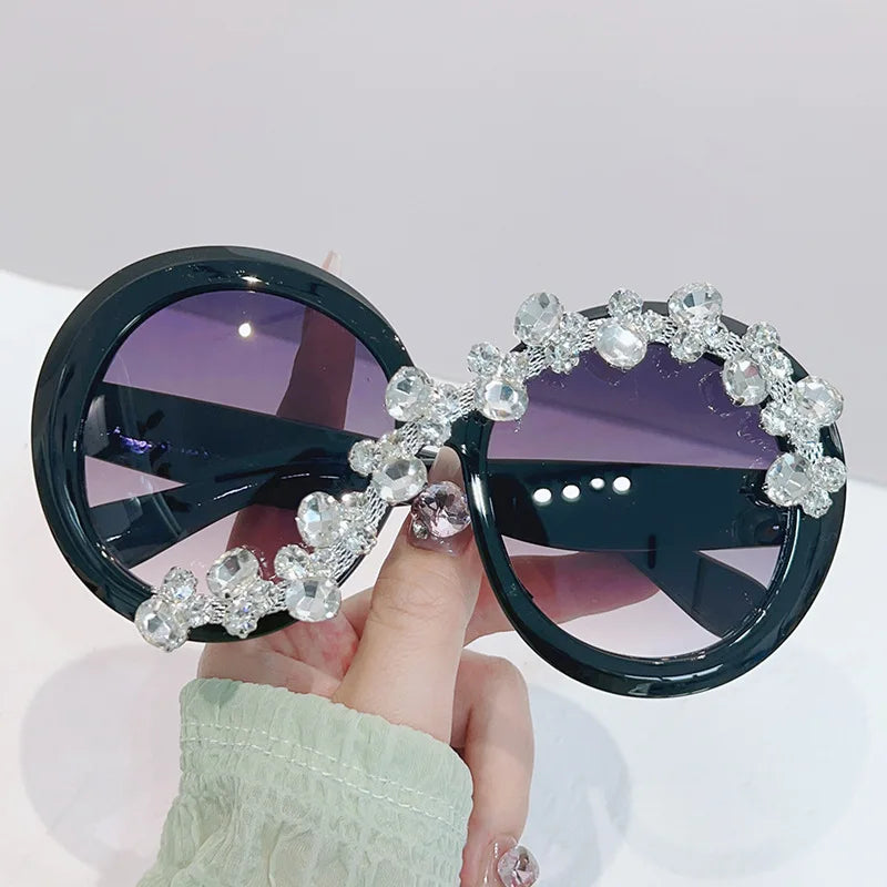 Oversized Round Crystal Women‘s Sunglasses Women Luxury Diamond Shades Lunette De Soleil Femme Googles Big Sunglasses Women