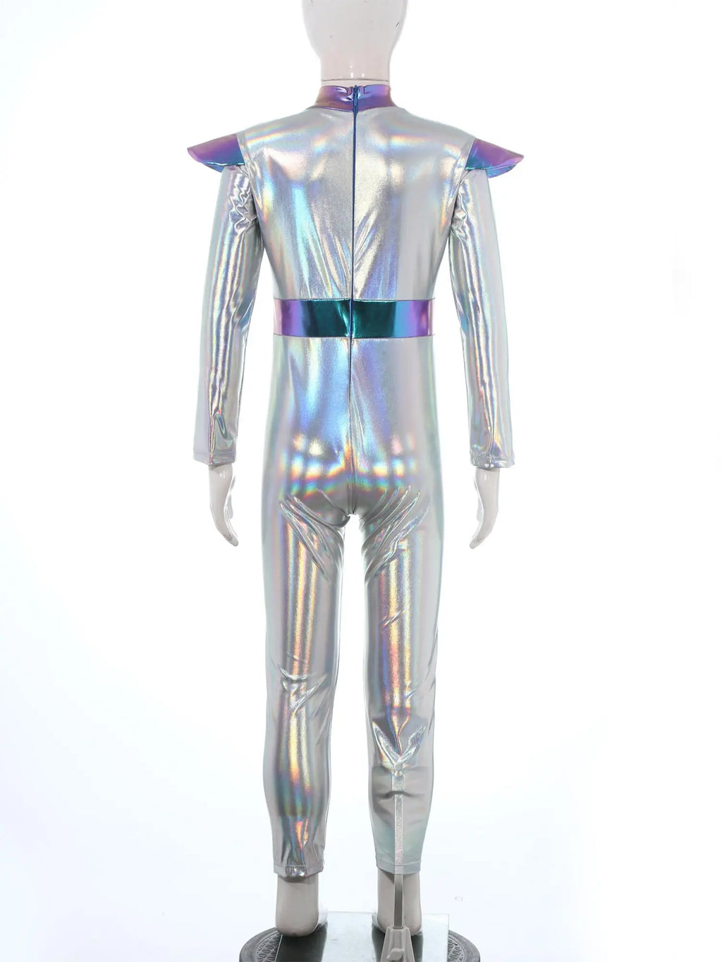 Kids Alien Cosplay Halloween Costume Shiny Bodysuit Astronaut Tech Theme Party Outfit Role Play Jumpsuit Astronaut Dress Up