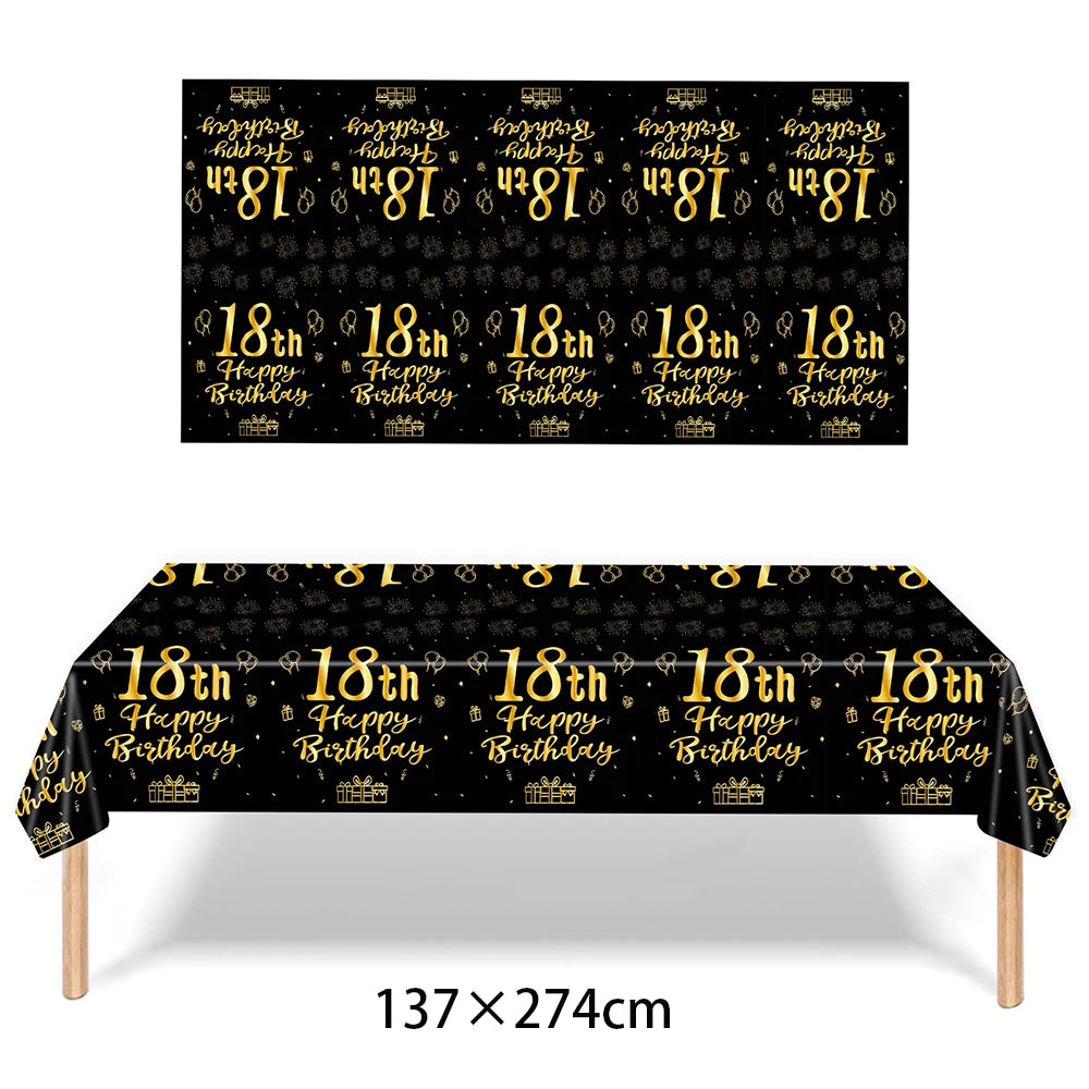 1/3/5packs 40th 50th 60th Birthday Plastic Tablecloth Black Gold Happy 40th/50th/60th Anniversary Party Decors for Men Women