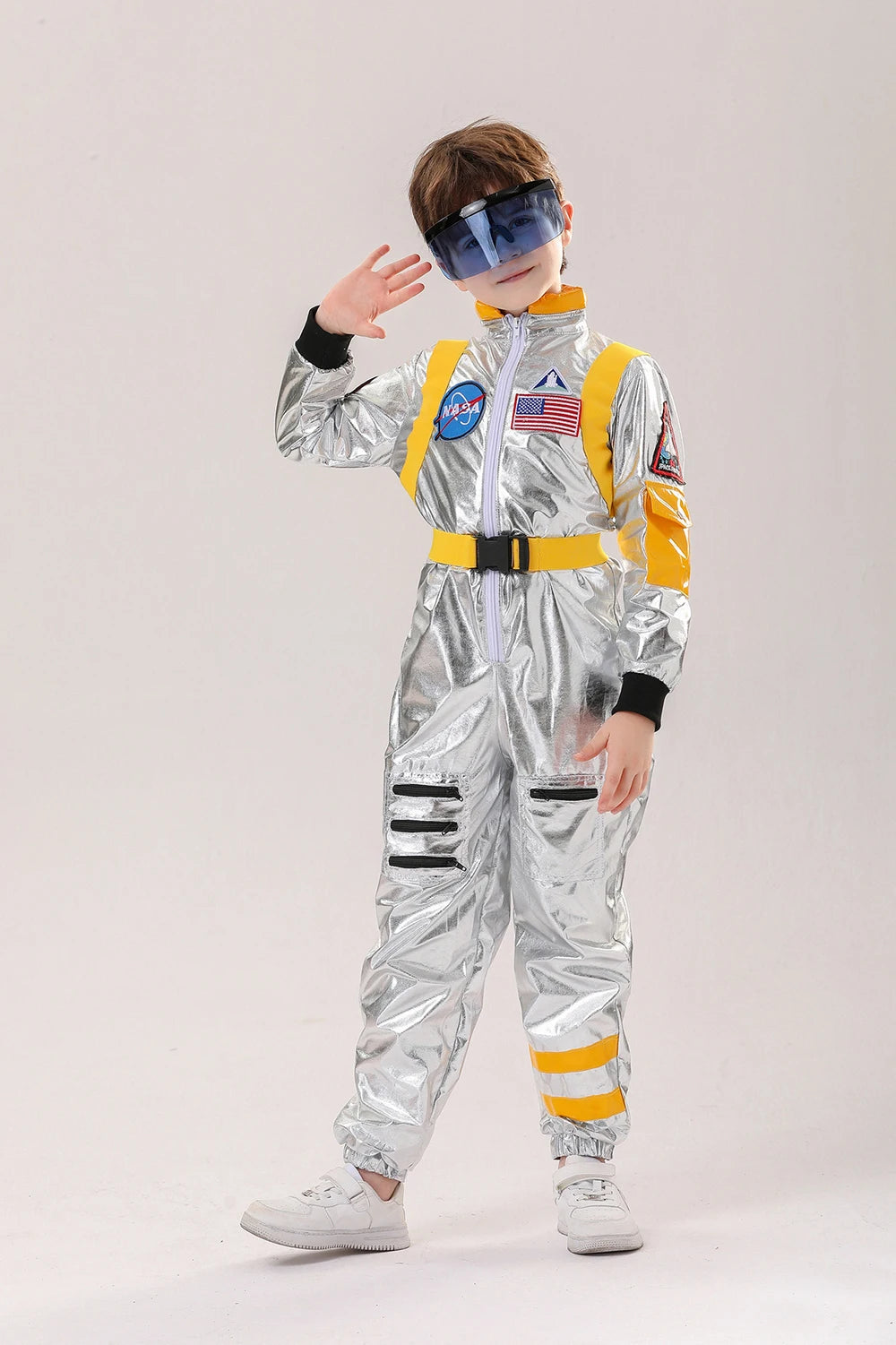 Astronaut Costume Kids Astronaut Silver Jumpsuit Space Themed Party Dress Up Boys Girls Spaceman Cosplay Children Space Suit