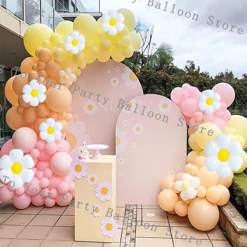 Baby Shower Balloons Garland Arch Kit Daisy Ballon Pink Yelloow Baby Baptism Decorations Birthday Party Wedding Decor Supplies