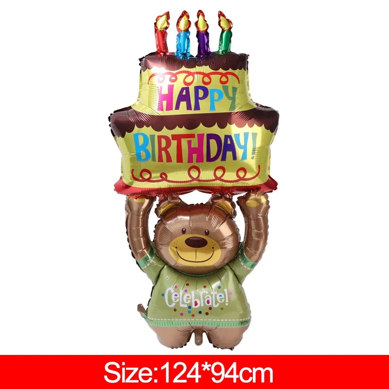 3-Layer Large Cake Balloons  Birthday Cartoon Bear Cake Foil Balloons for Kids Birthday Party Decoration Props Ballon Toys