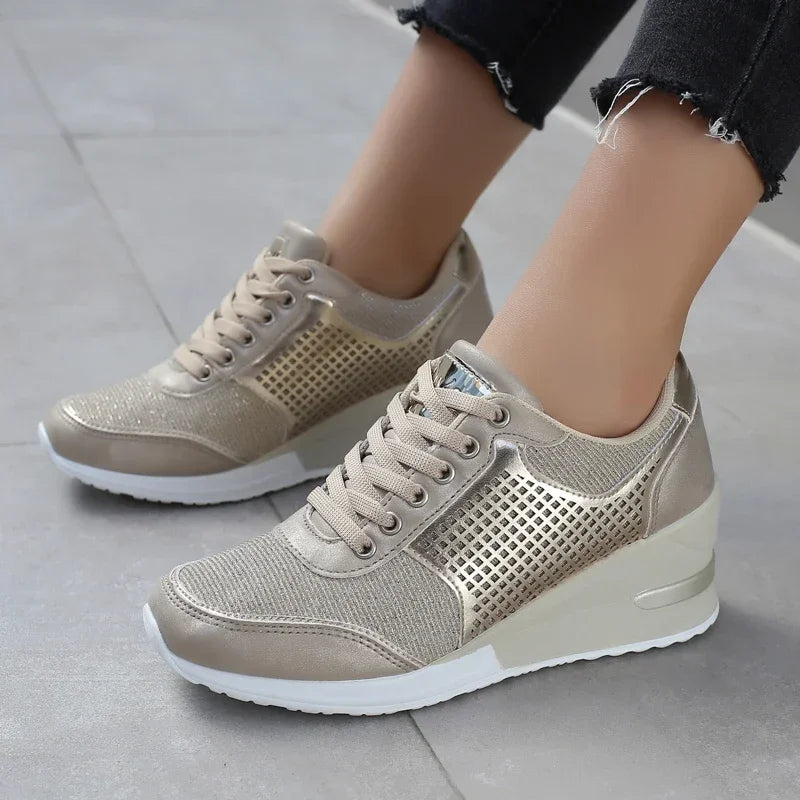Height Increasing Women's Vulcanized Shoes Light Breathable  Walking Shoes Platform Shoes for Women Wedge Sneakers Handmade