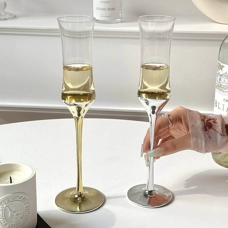 French Waist Champagne Glass Crystal Glass Stilt Plating Bubble Glass High-value Red Wine Sweet Wine Glass Wedding Party Barware