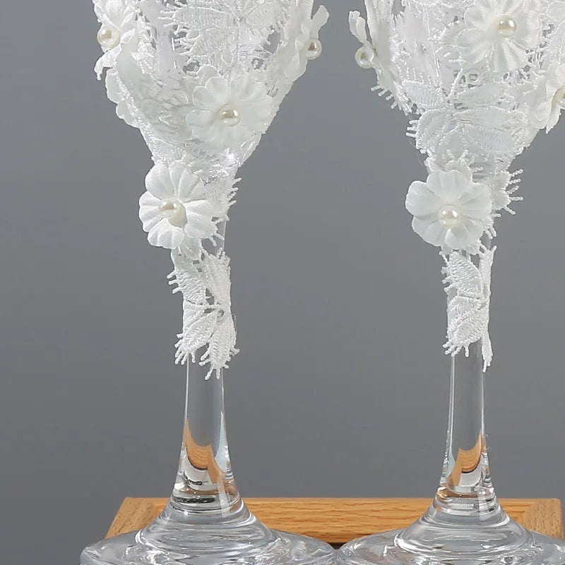 Wedding glasses for the bride and groom, simple design, champagne glasses filled with flowers, engagement, anniversaries