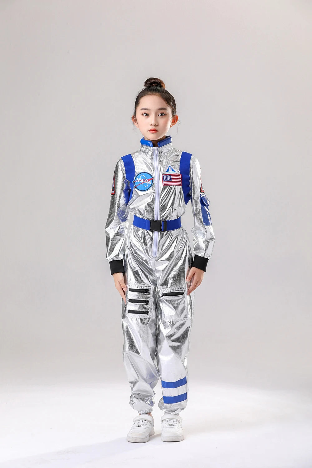 Astronaut Costume Kids Astronaut Silver Jumpsuit Space Themed Party Dress Up Boys Girls Spaceman Cosplay Children Space Suit