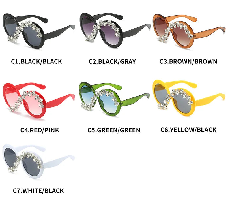 Oversized Round Crystal Women‘s Sunglasses Women Luxury Diamond Shades Lunette De Soleil Femme Googles Big Sunglasses Women