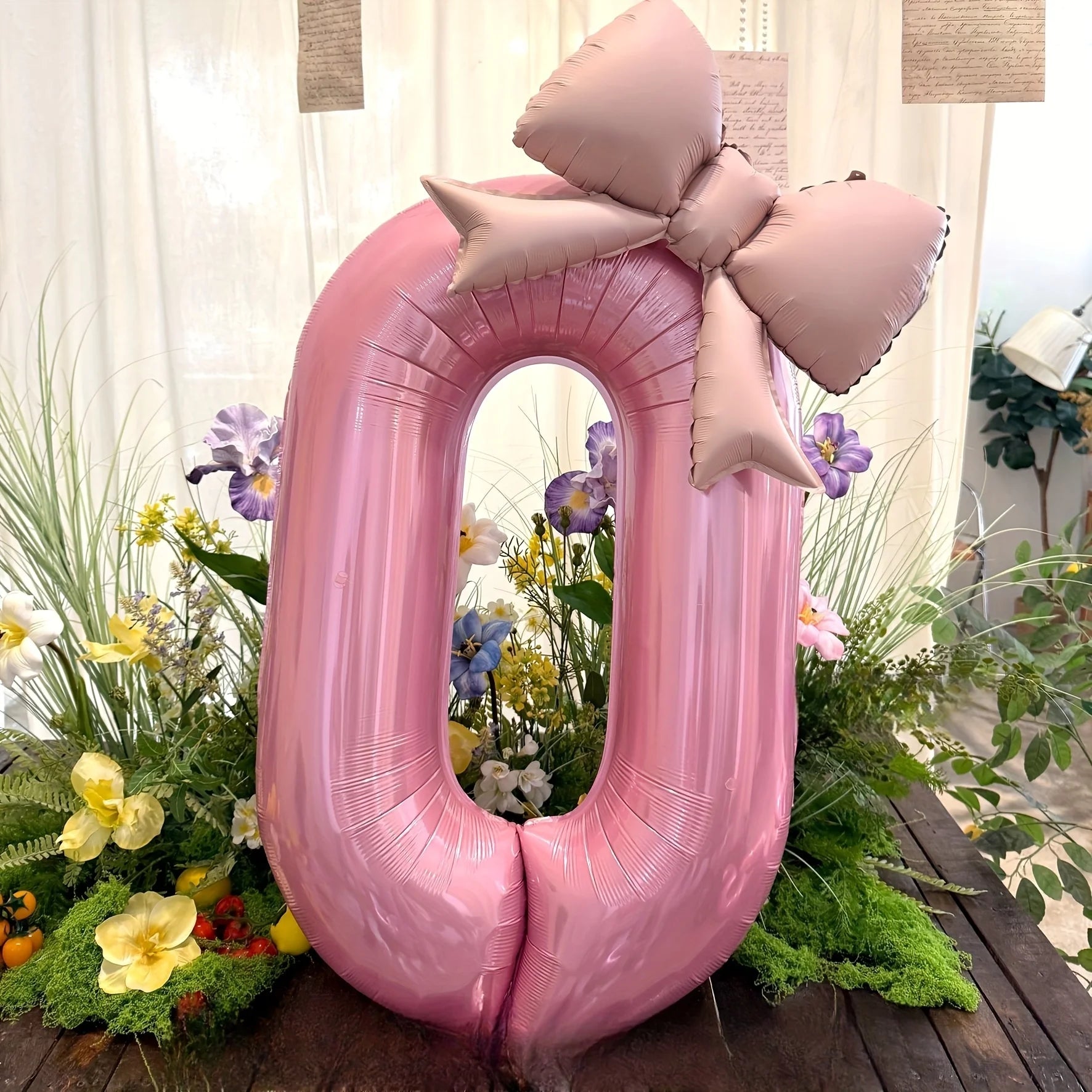 2pcs Large Pink Number-Shaped Foil Balloons with Matte Bow Decorations for Birthday Party, Outdoor Event, Anniversary