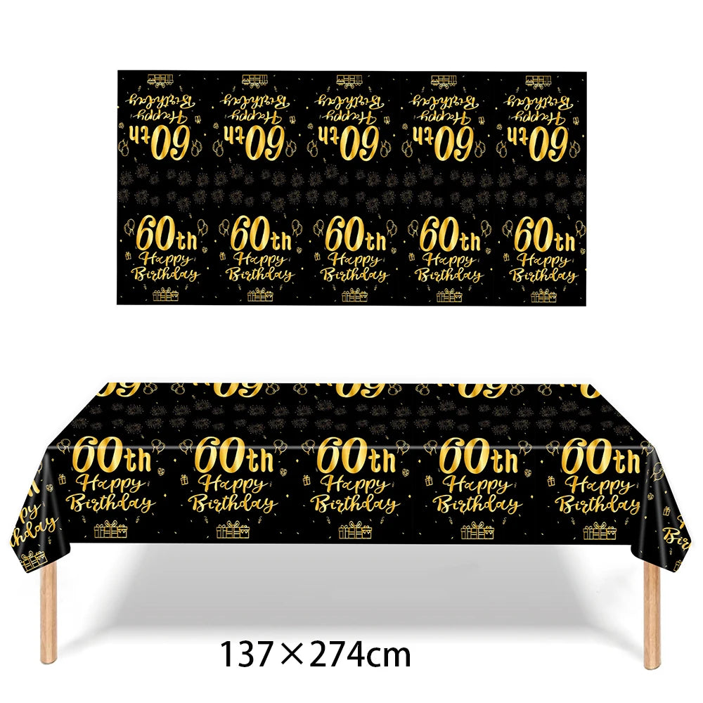 1/3/5packs 40th 50th 60th Birthday Plastic Tablecloth Black Gold Happy 40th/50th/60th Anniversary Party Decors for Men Women