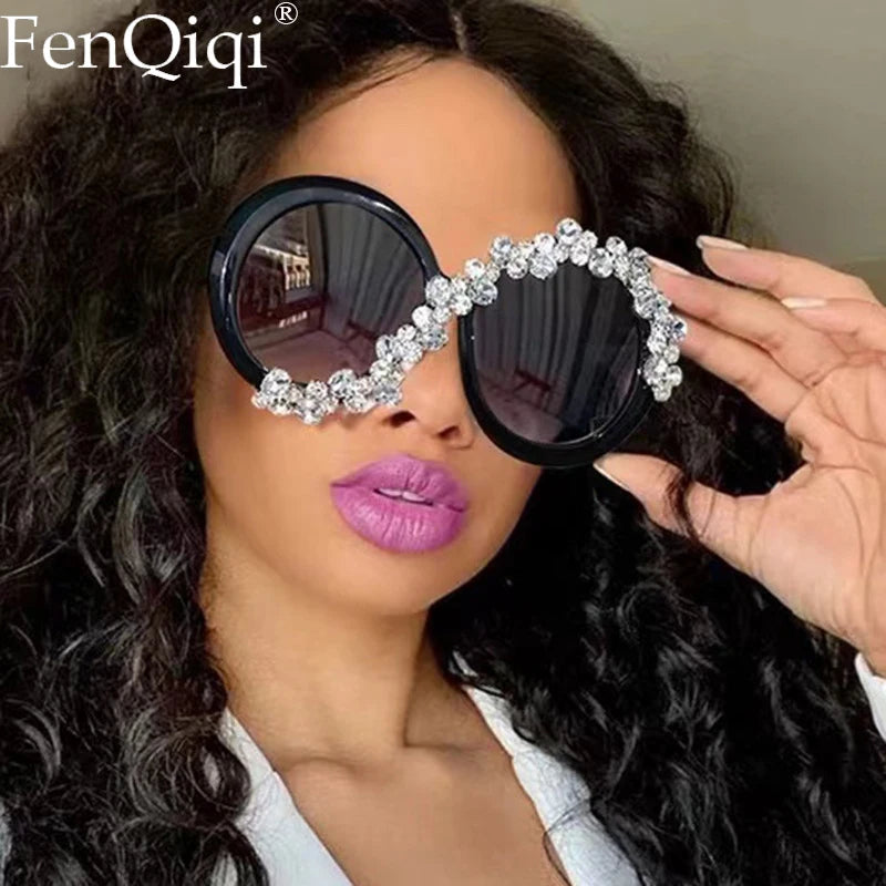 Oversized Round Crystal Women‘s Sunglasses Women Luxury Diamond Shades Lunette De Soleil Femme Googles Big Sunglasses Women