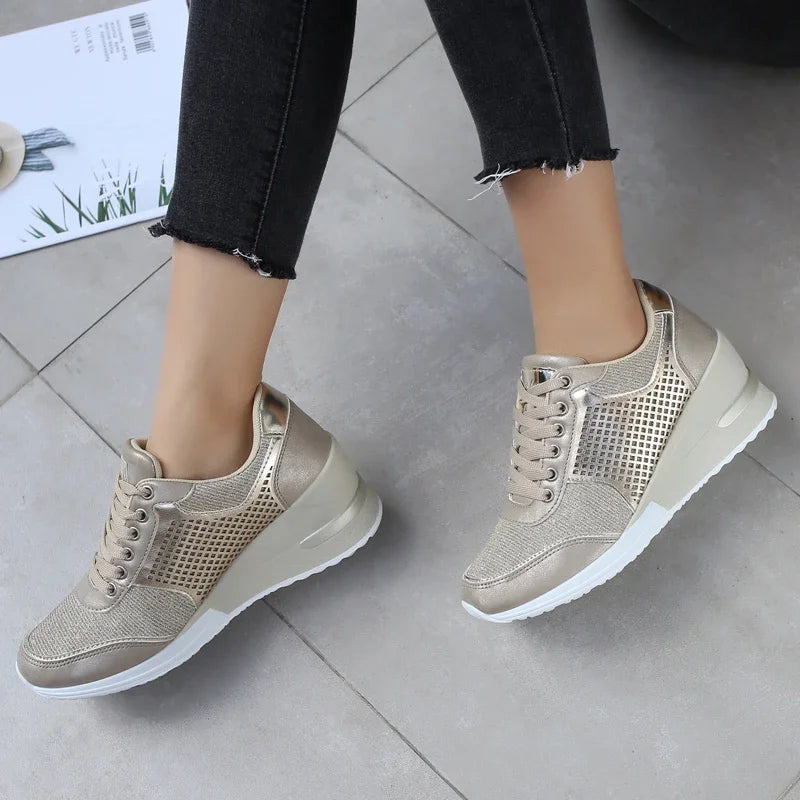 Height Increasing Women's Vulcanized Shoes Light Breathable  Walking Shoes Platform Shoes for Women Wedge Sneakers Handmade