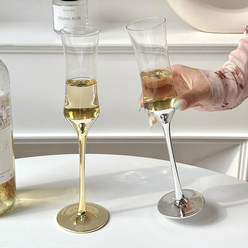 French Waist Champagne Glass Crystal Glass Stilt Plating Bubble Glass High-value Red Wine Sweet Wine Glass Wedding Party Barware