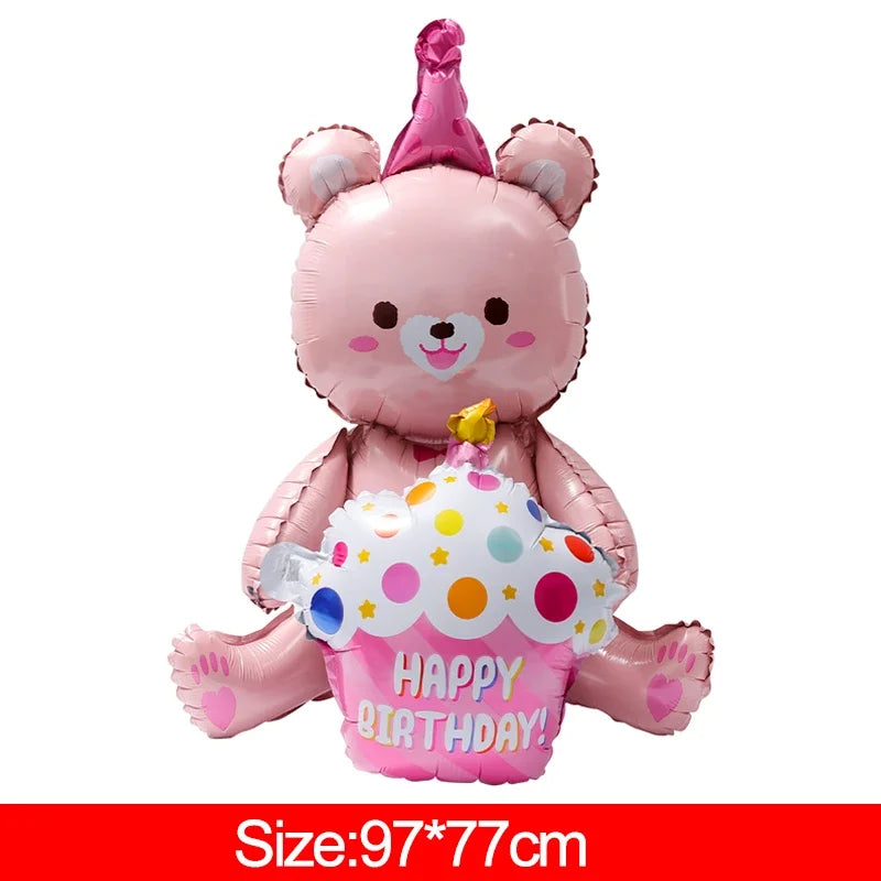 3-Layer Large Cake Balloons  Birthday Cartoon Bear Cake Foil Balloons for Kids Birthday Party Decoration Props Ballon Toys