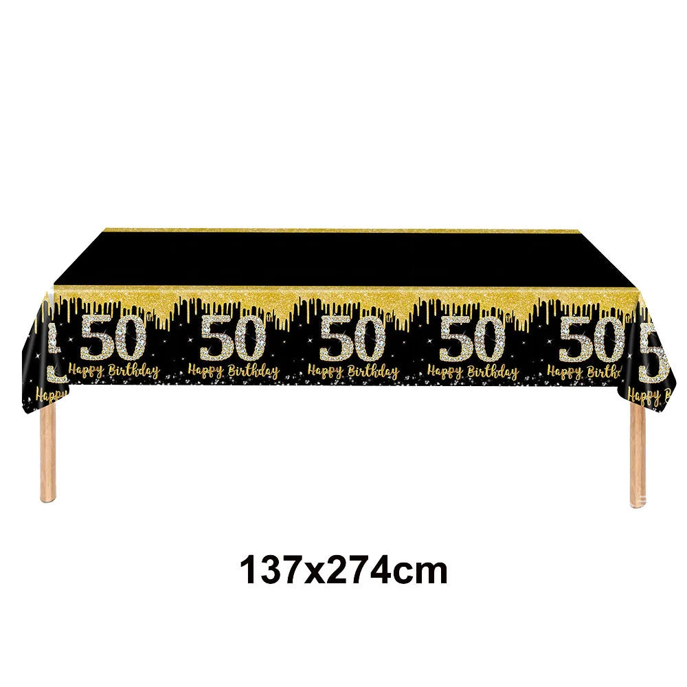 1/3/5packs 40th 50th 60th Birthday Plastic Tablecloth Black Gold Happy 40th/50th/60th Anniversary Party Decors for Men Women