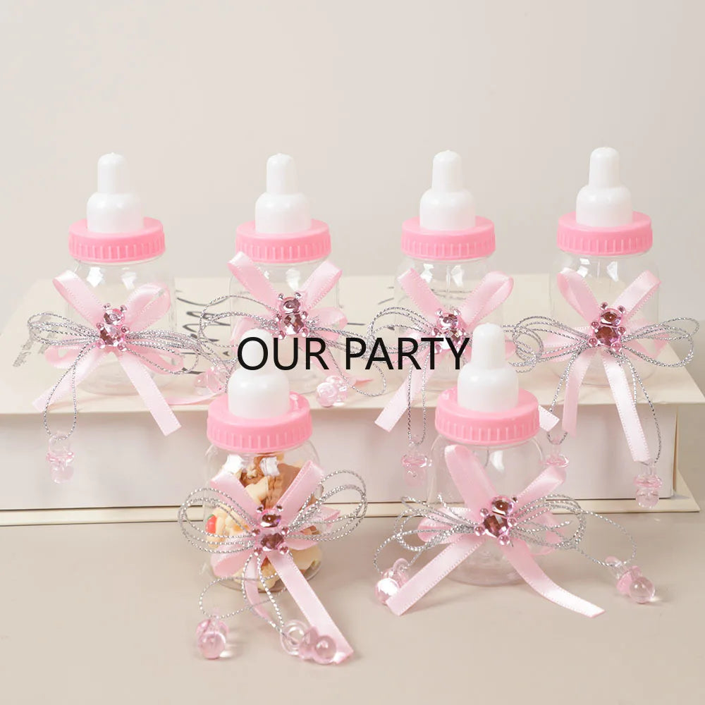 6/12Pcs Plastic Feeding Bottle Bear Candy Box with Bow Baby Shower Gift Packing Box for Kids Birthday Gender Reveal Party Decor