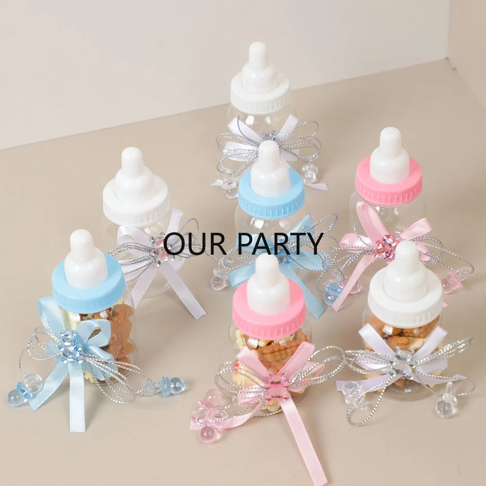 6/12Pcs Plastic Feeding Bottle Bear Candy Box with Bow Baby Shower Gift Packing Box for Kids Birthday Gender Reveal Party Decor