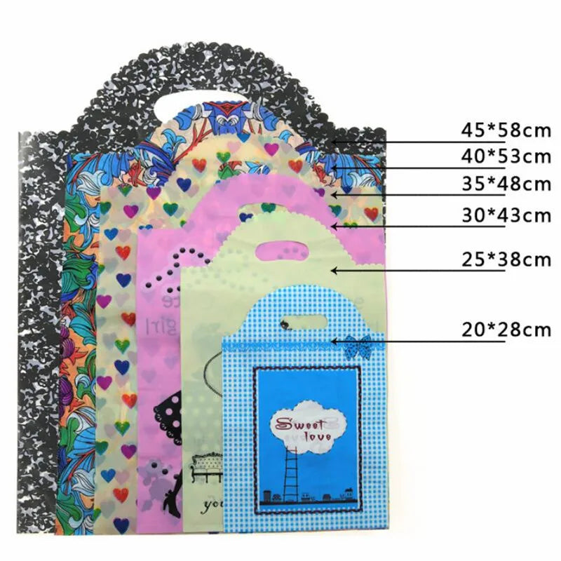 Plastic Bags for Business Shopping, Gift Packaging Bag with Handles, Jewelry Cothing Packing Pouches, 50PCs
