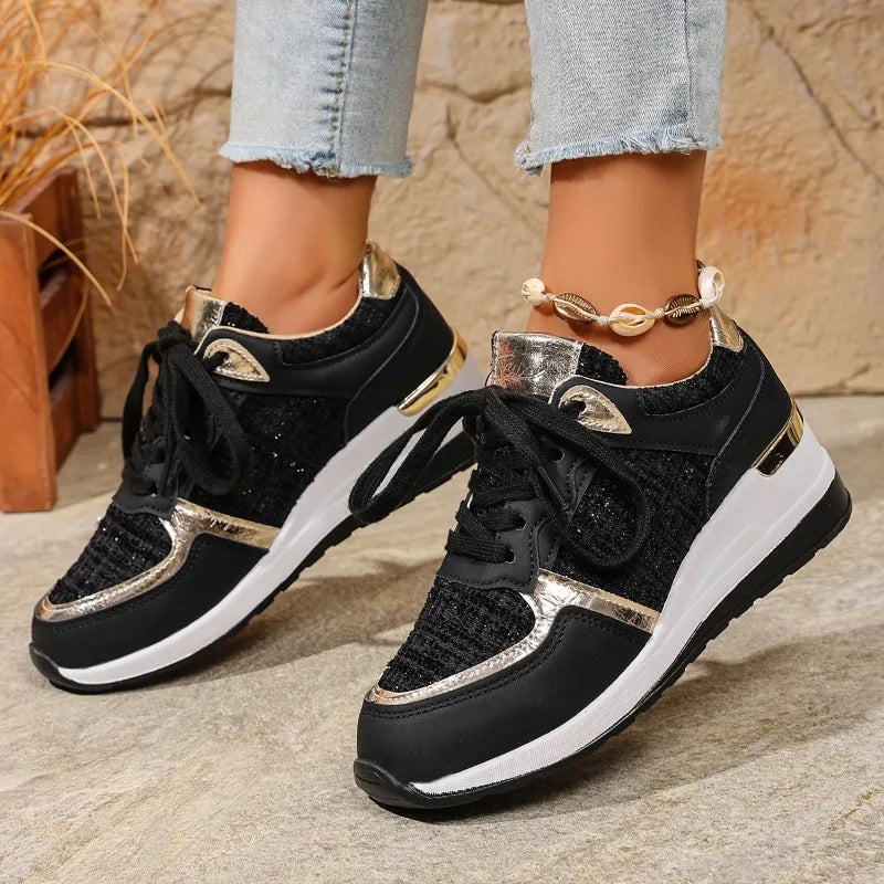 2025 Women Vulcanized Casual Platform Ladies Lightweight Sneakers Tennis Female Women Sneakers Lace-Up Wedge Sport New Shoes