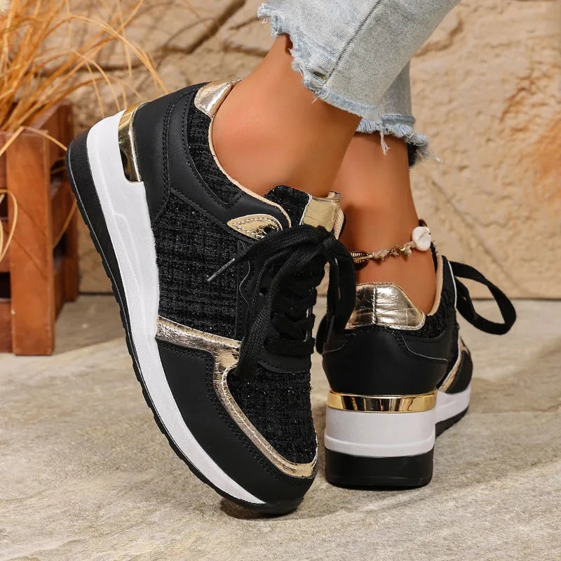 2025 Women Vulcanized Casual Platform Ladies Lightweight Sneakers Tennis Female Women Sneakers Lace-Up Wedge Sport New Shoes