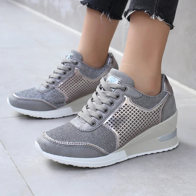 Height Increasing Women's Vulcanized Shoes Light Breathable  Walking Shoes Platform Shoes for Women Wedge Sneakers Handmade