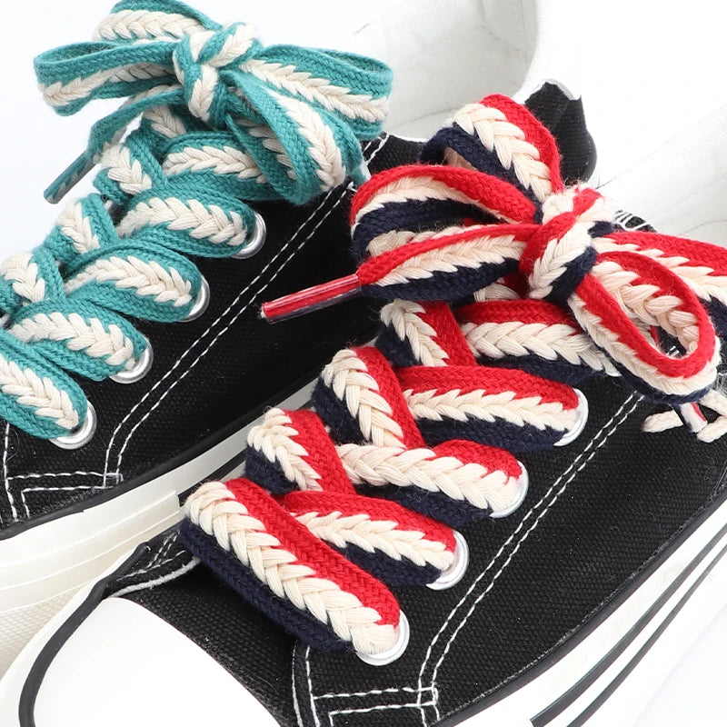 Flat Shoelaces for Sneakers Shoe laces Wide1.5cm Luxury Rainbow Shoelace For Women Man Textured Weave Color Classic Shoestrings