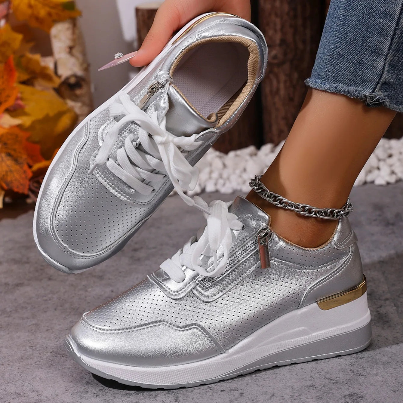 Brand Designer sneakers 2025 New Women Casual Shoes Height Increasing Sport Wedge Shoes Air Cushion Comfortable Sneakers