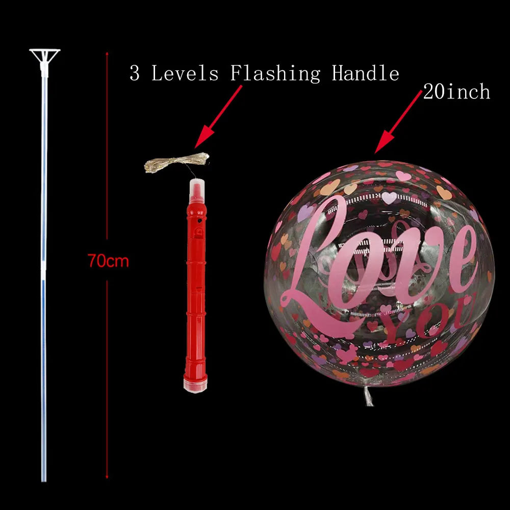 1/5/10/20/30pcs LED Light Up BoBo Balloons Colorful 3 Levels Flashing Handle 20 Inches Bubble Balloon 70cm Stick