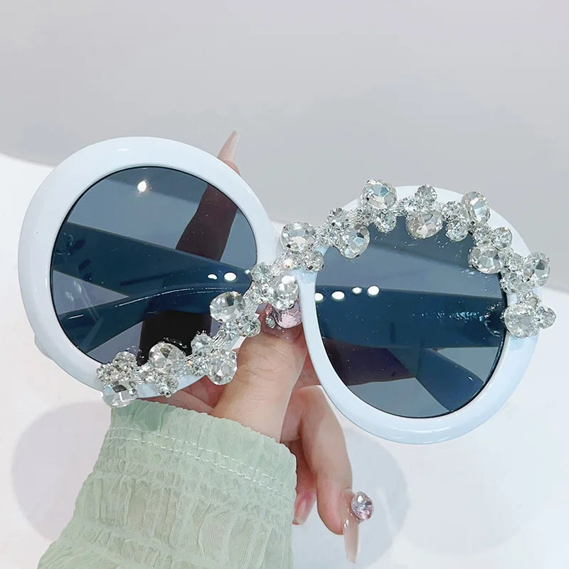 Oversized Round Crystal Women‘s Sunglasses Women Luxury Diamond Shades Lunette De Soleil Femme Googles Big Sunglasses Women