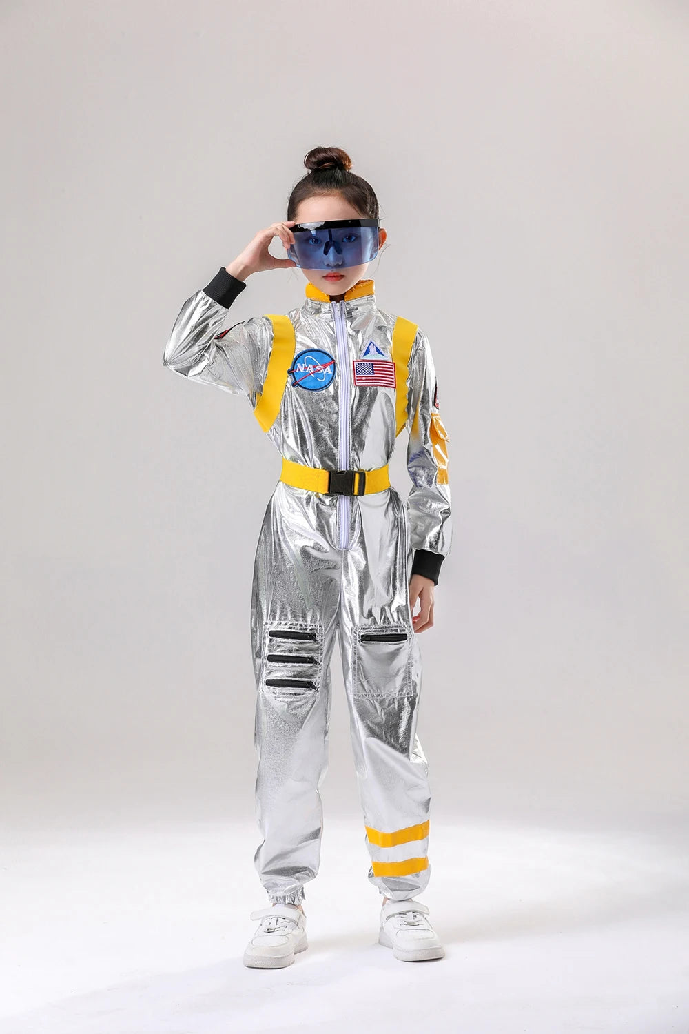 Astronaut Costume Kids Astronaut Silver Jumpsuit Space Themed Party Dress Up Boys Girls Spaceman Cosplay Children Space Suit