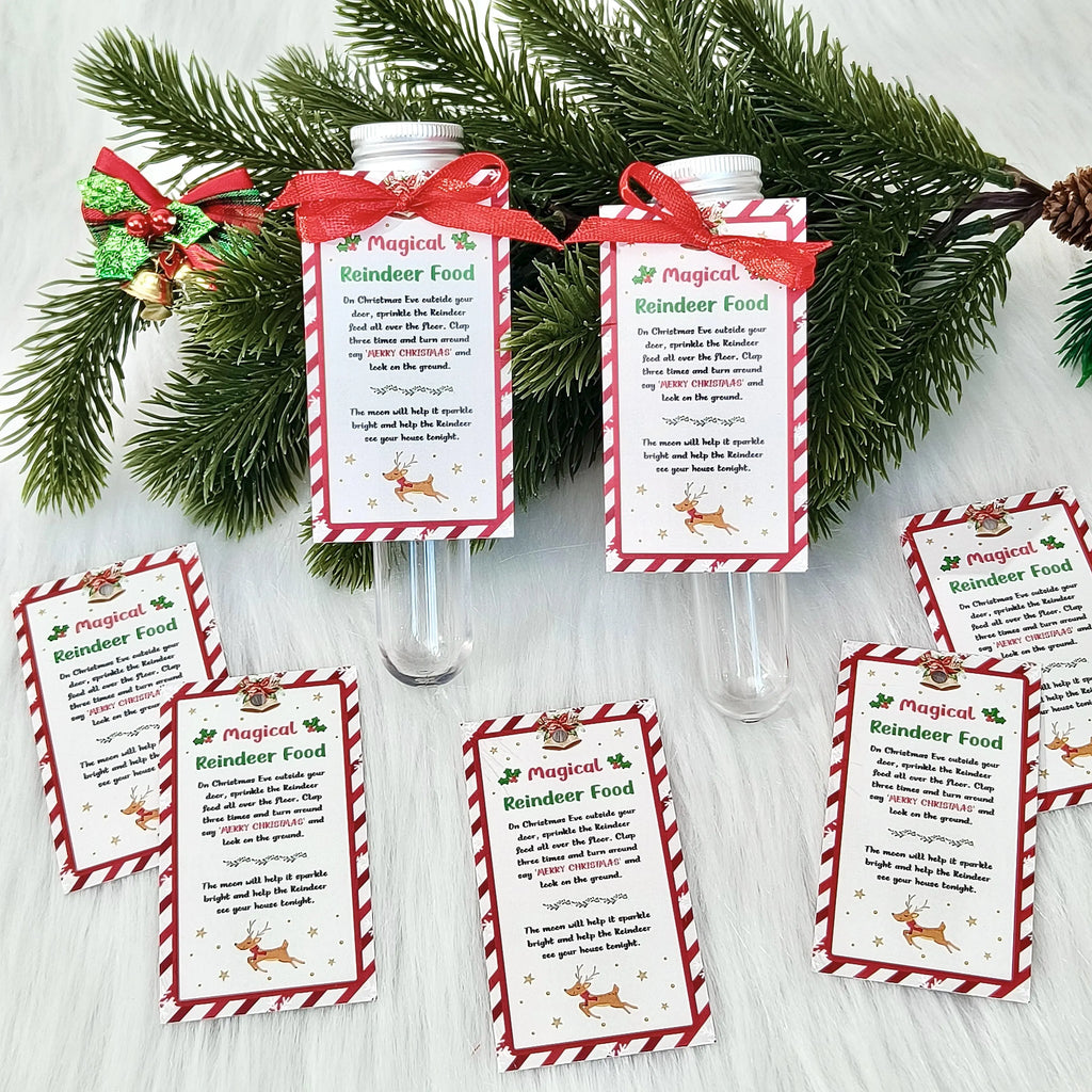 10/20sets Plastic Test Tube Christmas Party Packs with Magical Reindeer Food Cards for Christmas Party Decorations Guest Favors