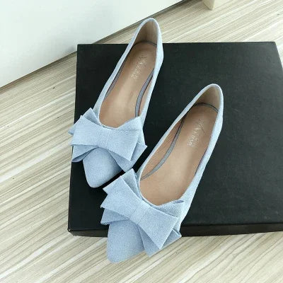 Women Flats with Big Bowknot Red Wedding Shoes Flat Heel Butterfly-knot Soft Sole Small Size 33 34 large size 43 Rose Red Flats