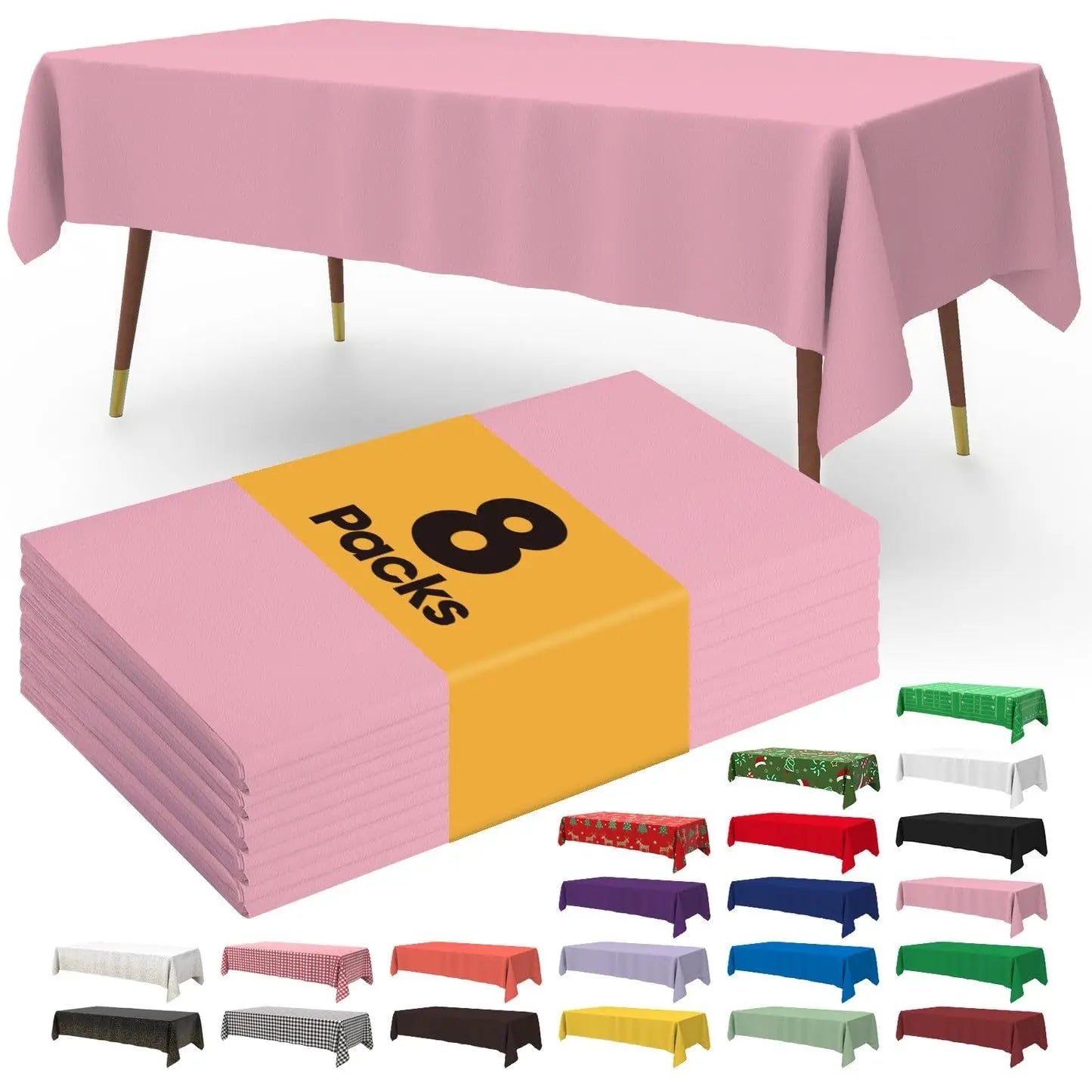Plastic tablecloth disposable - 8 packs, tablecloth for rewinding tables, 54 "x108" decorative tablecloth, suitable for parties