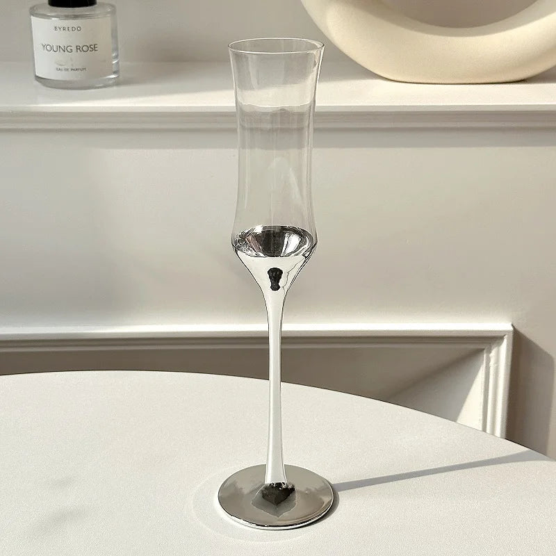 French Waist Champagne Glass Crystal Glass Stilt Plating Bubble Glass High-value Red Wine Sweet Wine Glass Wedding Party Barware