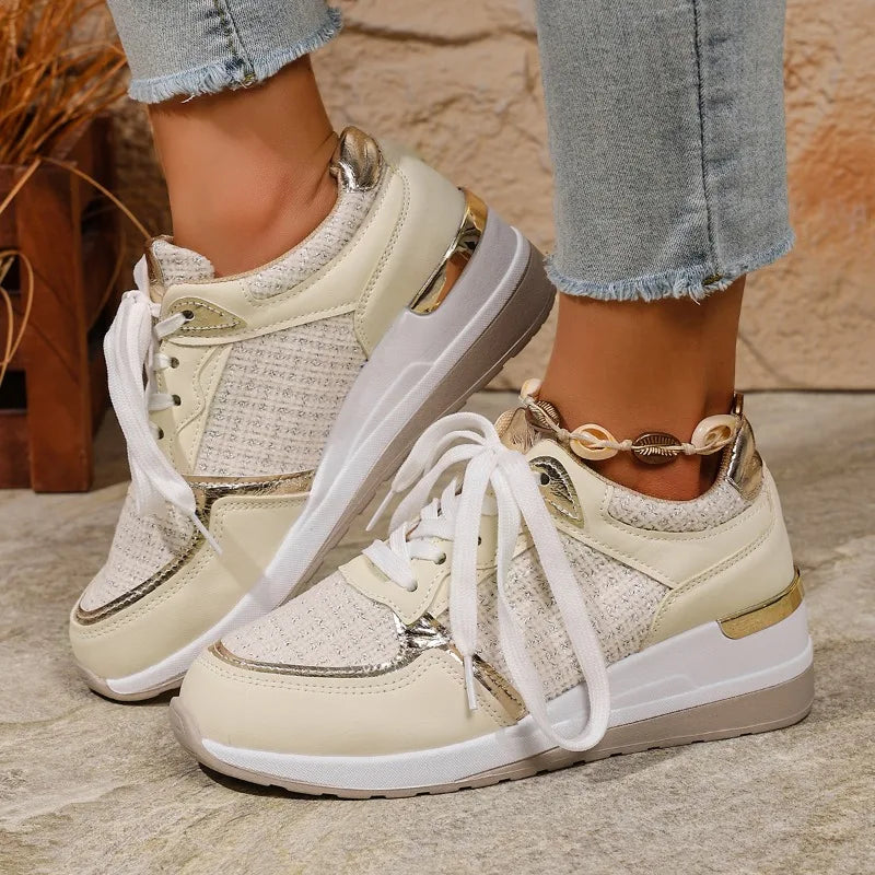 2025 Women Vulcanized Casual Platform Ladies Lightweight Sneakers Tennis Female Women Sneakers Lace-Up Wedge Sport New Shoes