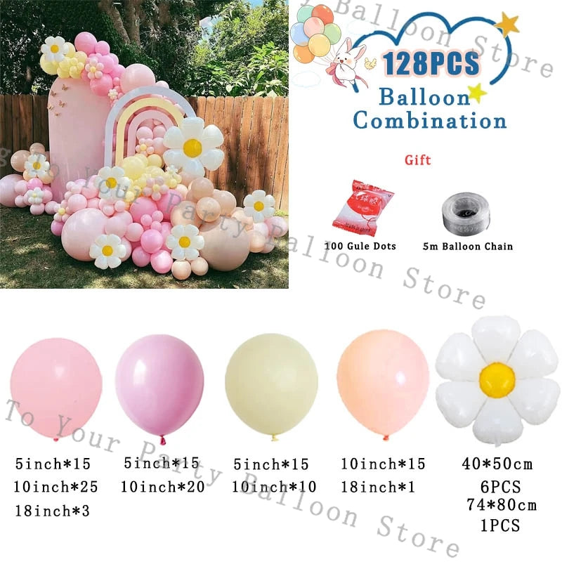 Baby Shower Balloons Garland Arch Kit Daisy Ballon Pink Yelloow Baby Baptism Decorations Birthday Party Wedding Decor Supplies