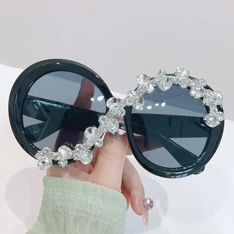 Oversized Round Crystal Women‘s Sunglasses Women Luxury Diamond Shades Lunette De Soleil Femme Googles Big Sunglasses Women