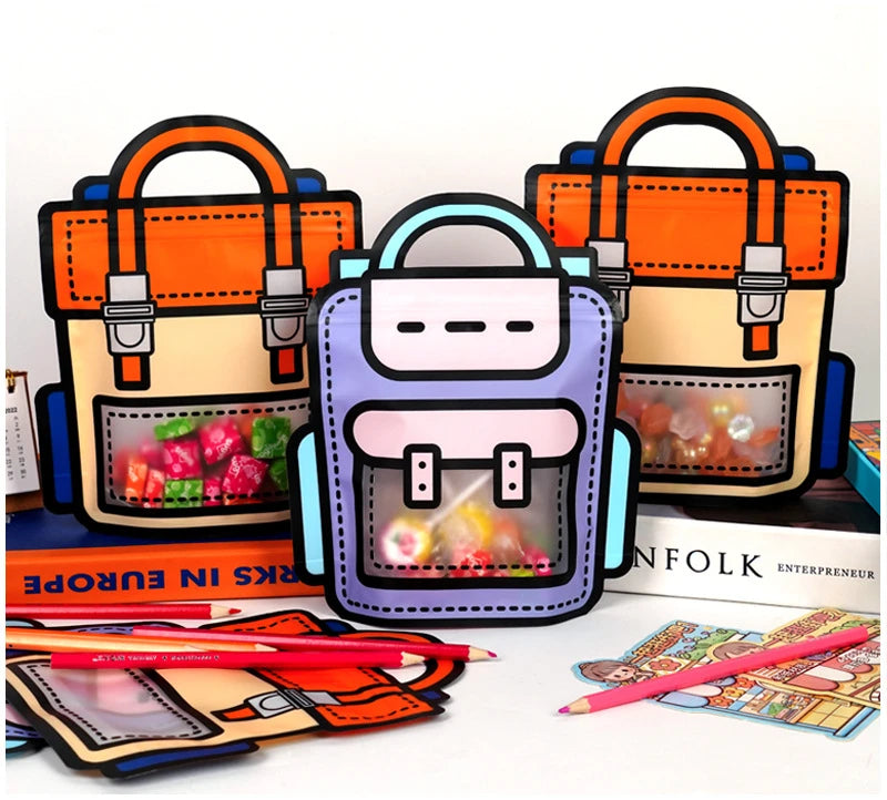 LBSISI Life,Backpack Plastic Bags For Candy Chocolate Cookie Nougat Biscuit Packing Gift Zipper Bags For Children Day,50pcs