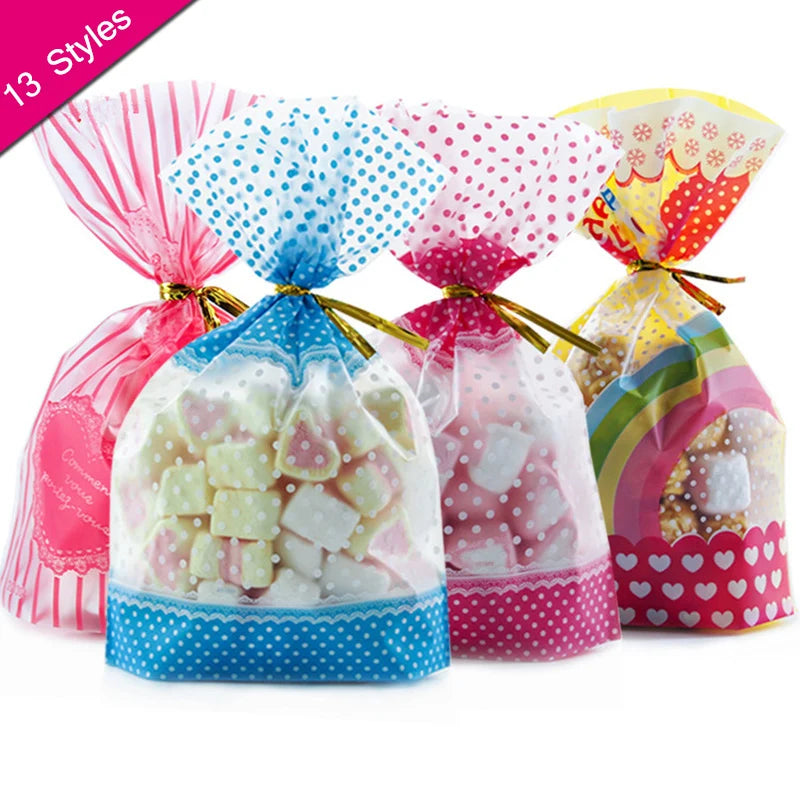 50pcs Plastic Bag For Gift 13X19cm Candies And Sweets Packaging Bags Birthday Wedding Party Christmas Gift Wrapping